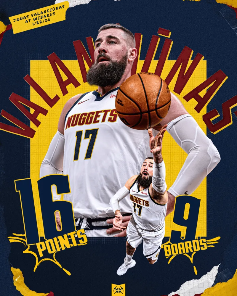 海洋之神官方网站-复出首战！掘金官方晒瓦兰数据海报：16分9板仅需22分钟！